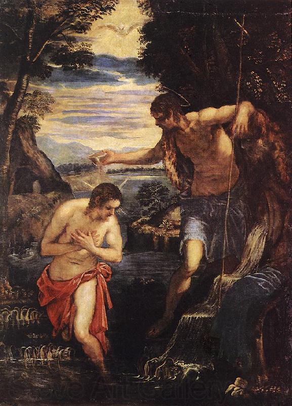 TINTORETTO, Jacopo Baptism of Christ  sd Norge oil painting art